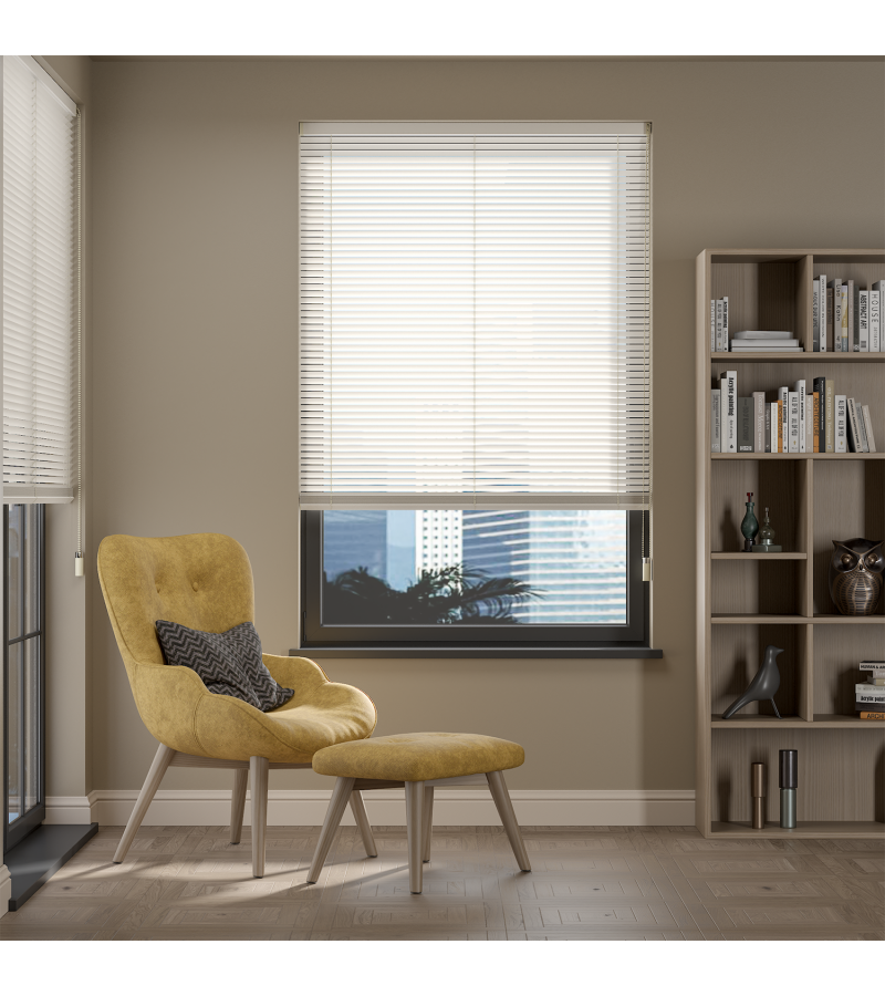 L-Shaped Soft Chalk White Venetian Blinds