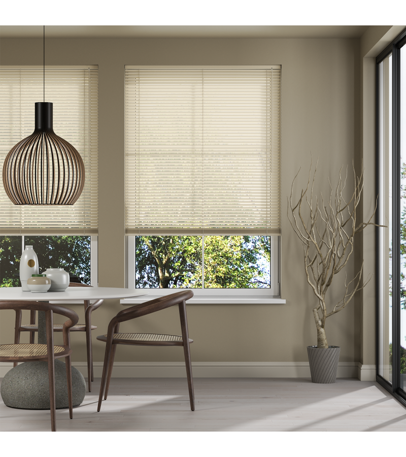 L-Shaped Warm Cream Venetian Blinds