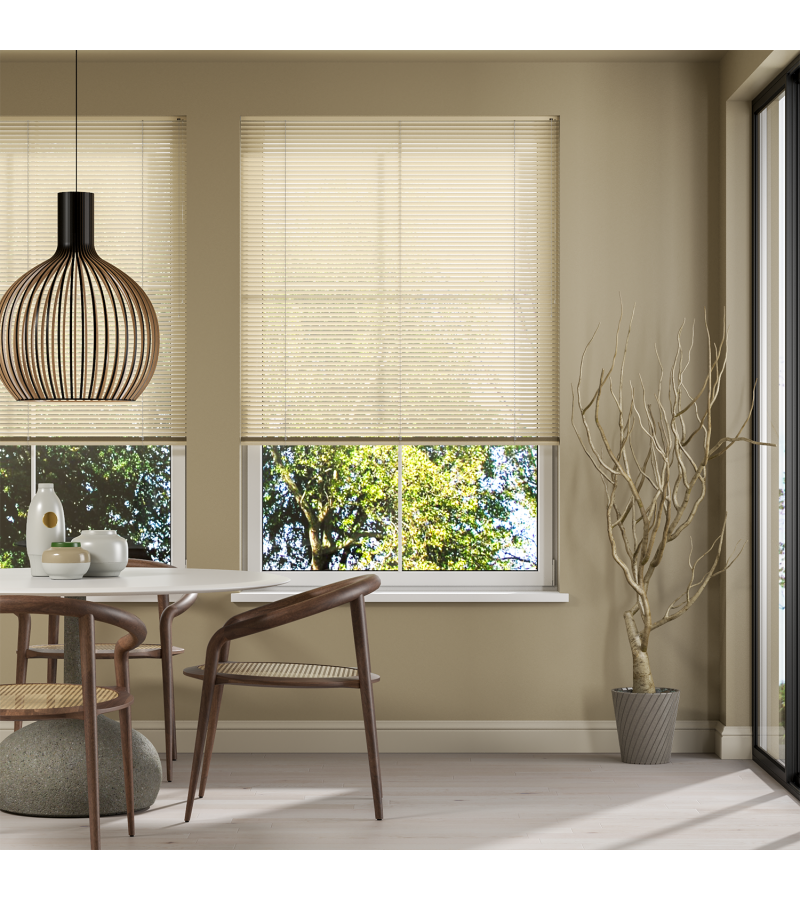 L-Shaped Warm Cream Venetian Blinds