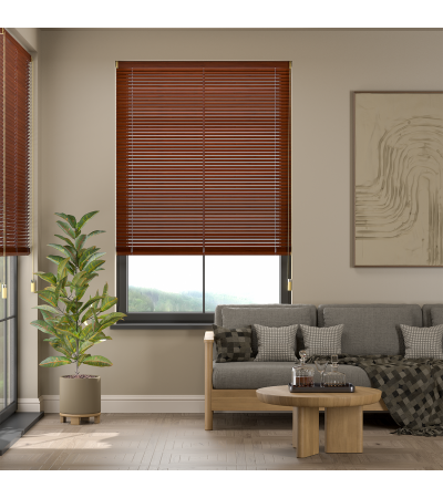 L-Shaped Cherry Mahogany Venetian Blinds