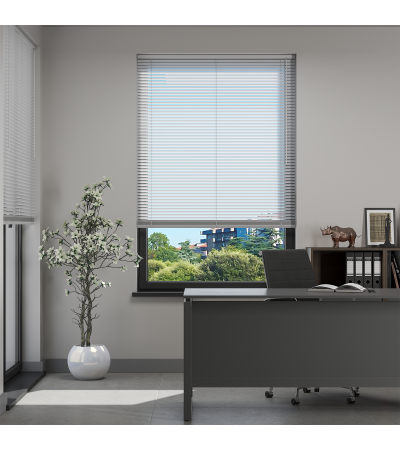 L-Shaped Light Grey Venetian Blinds