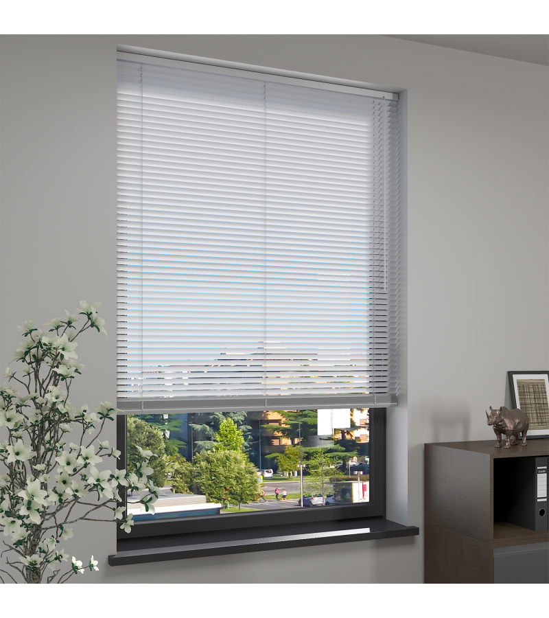 L-Shaped Light Grey Venetian Blinds