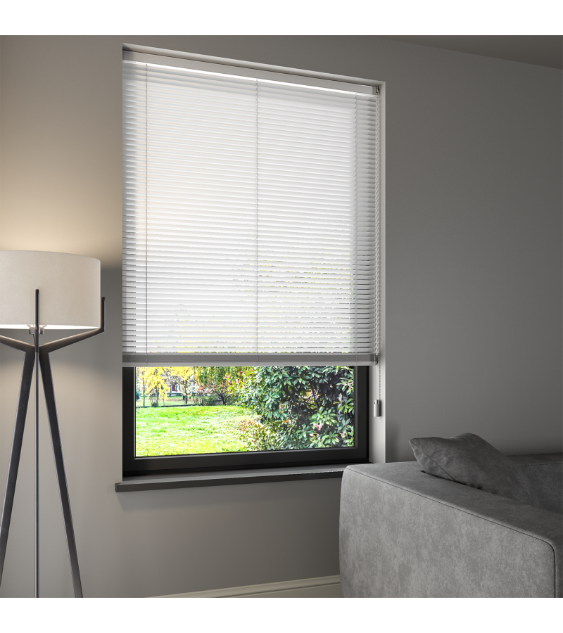 L-Shaped Light Grey Venetian Blinds