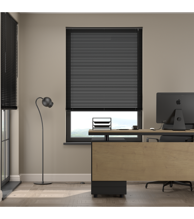 L-Shaped Pure Black Venetian Blinds