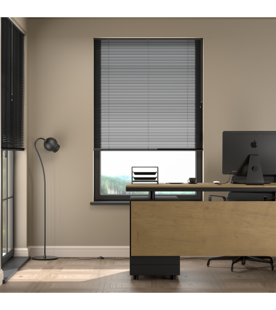 L-Shaped Pure Black Venetian Blinds