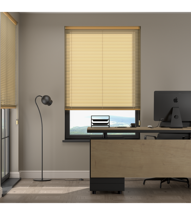 L-Shaped Metallic Gold Venetian Blinds