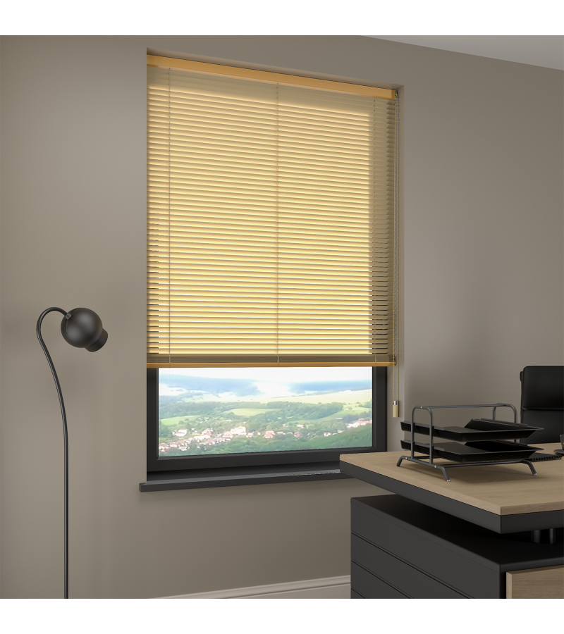 L-Shaped Metallic Gold Venetian Blinds