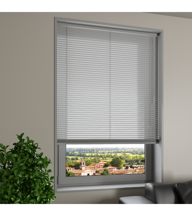 L-Shaped Dark Grey Venetian Blinds