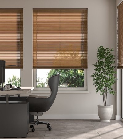 L-Shaped Walnut Wood Venetian Blinds