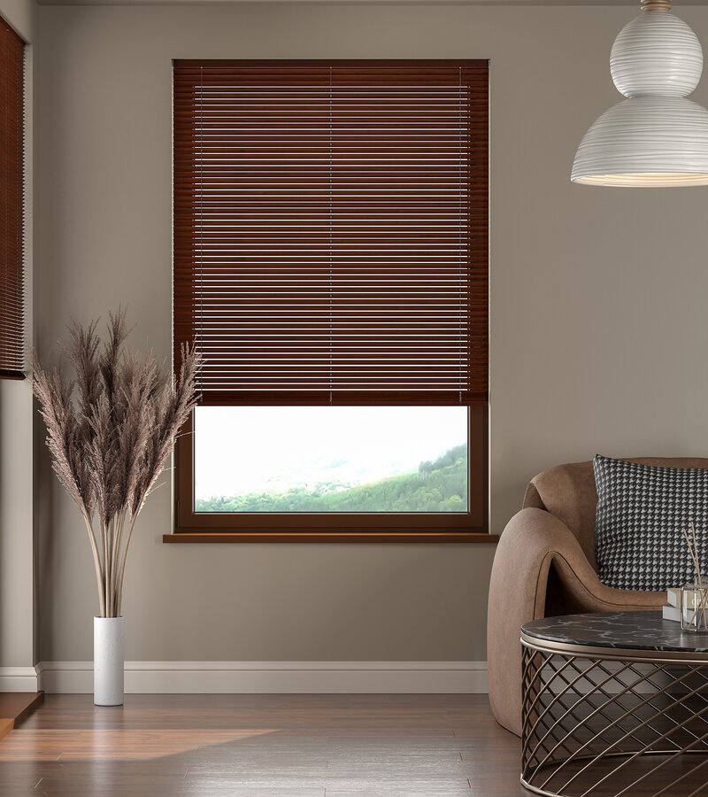 L-Shaped Cherry Mahogany Venetian Blinds L-Shaped Cherry Mahogany Venetian Blinds