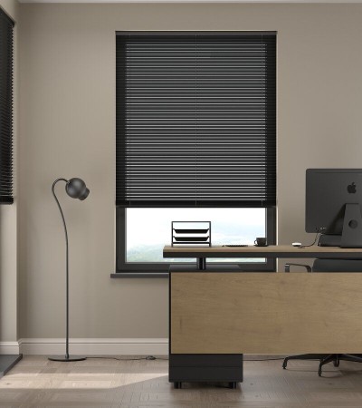 L-Shaped Pure Black Venetian Blinds
