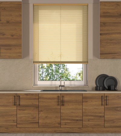 L-Shaped Metallic Gold Venetian Blinds