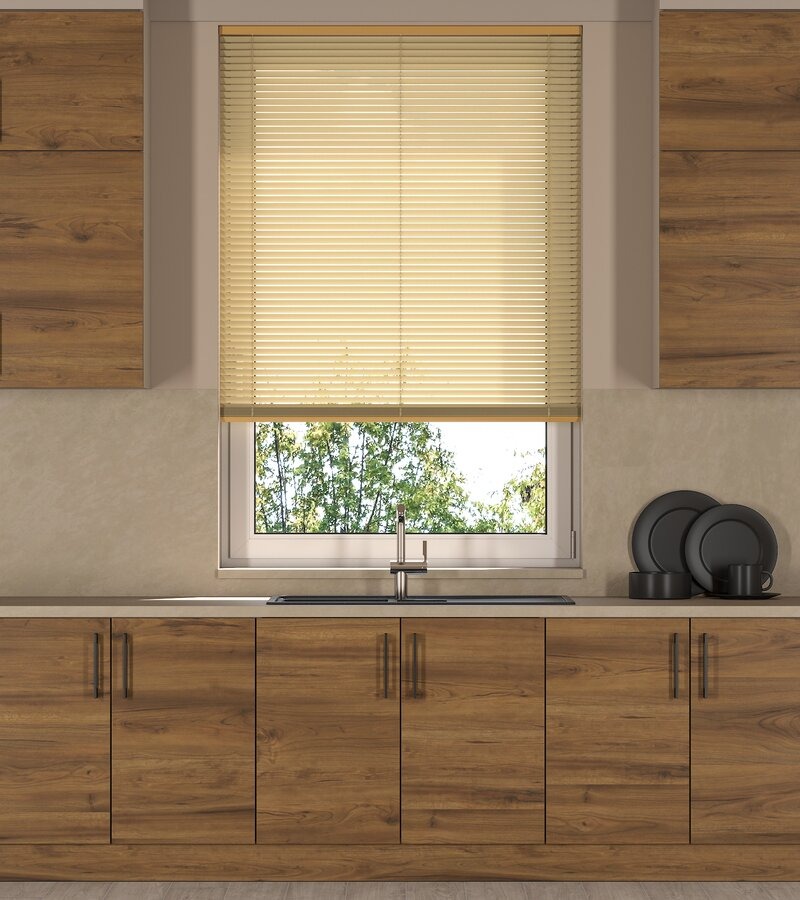 L-Shaped Metallic Gold Venetian Blinds L-Shaped Metallic Gold Venetian Blinds