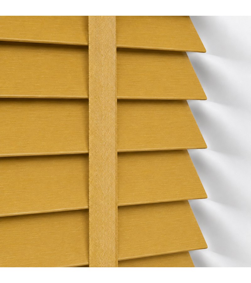 Gloss White Wooden Blinds Mustard Ochre wooden venetian blind with tapes