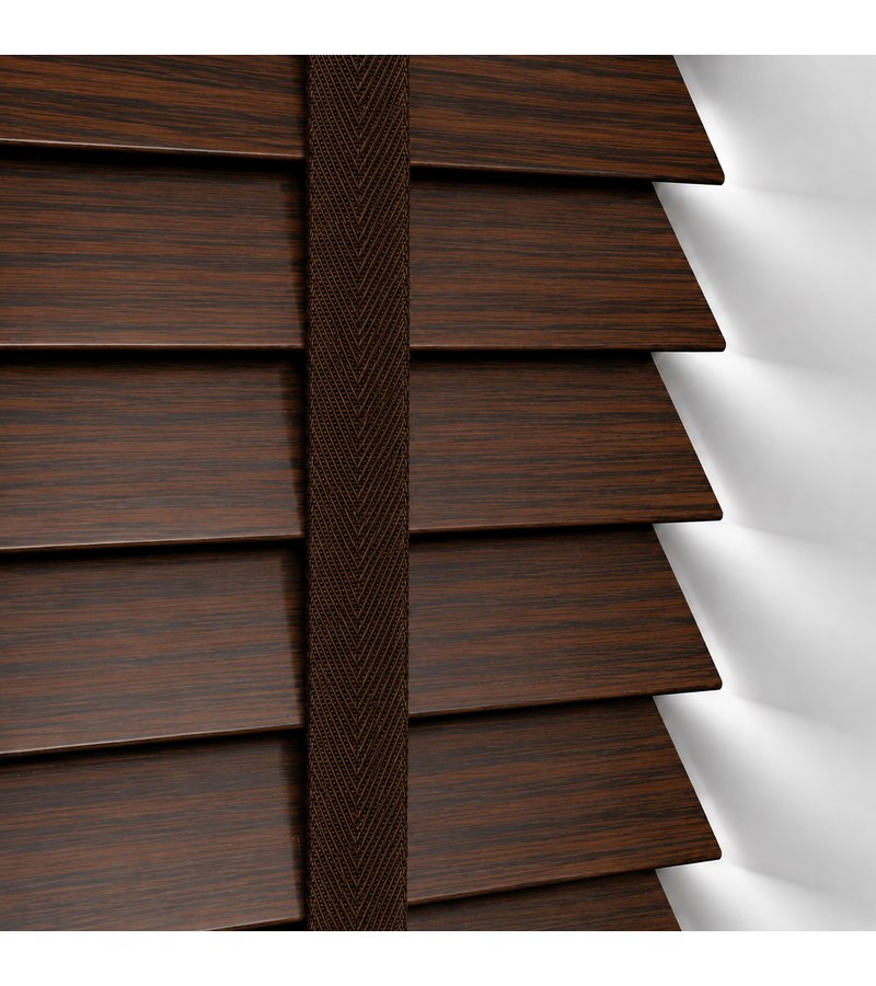 Gloss White Wooden Blinds Dark Walnut wooden venetian blind with tapes