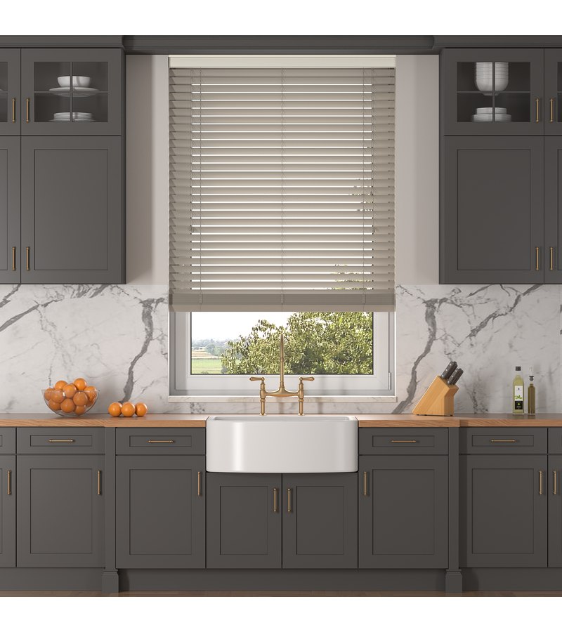 Gloss White Wooden Blinds Light Grey faux wood venetian blind