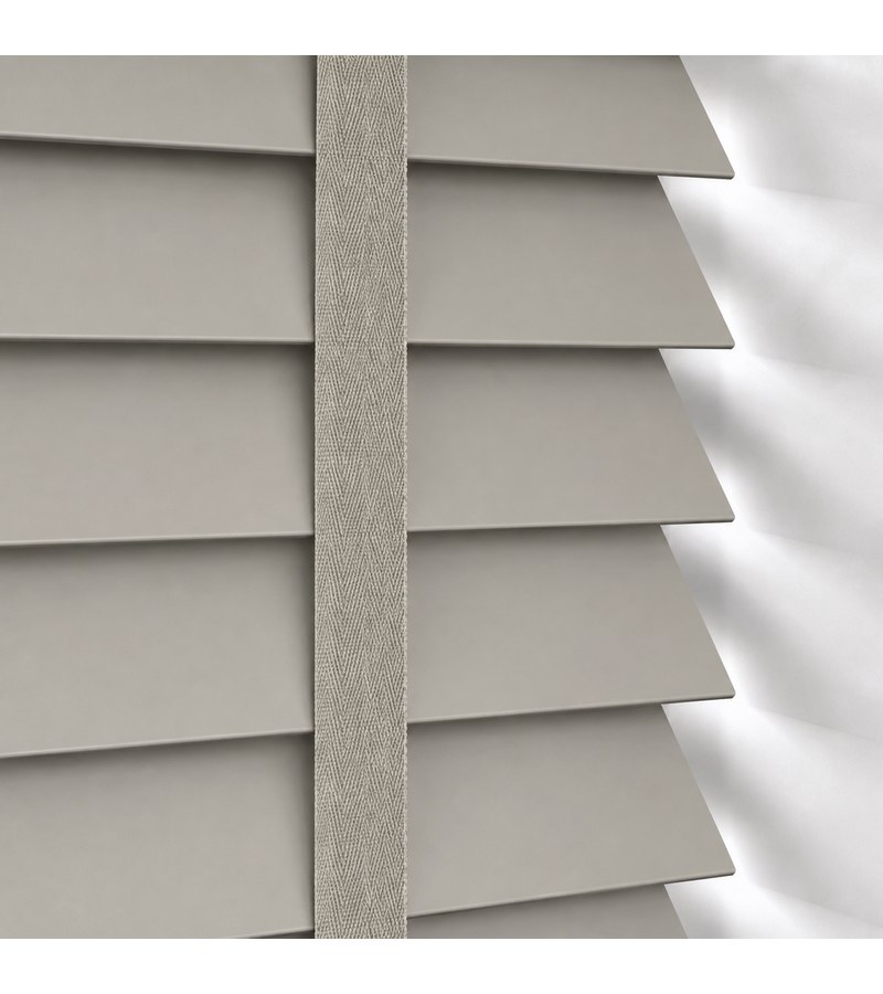 Gloss White Wooden Blinds Light Grey faux wood venetian blind with tapes