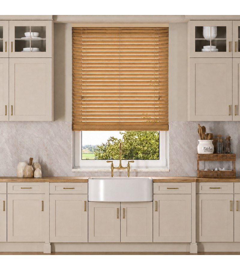 Gloss White Wooden Blinds Golden Oak faux wood venetian blind