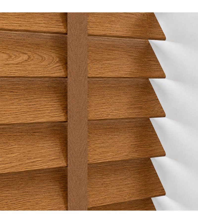 Gloss White Wooden Blinds Golden Oak faux wood venetian blind with tapes