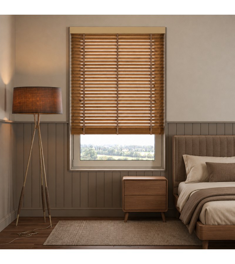 Gloss White Wooden Blinds Golden Oak faux wood venetian blind with tapes