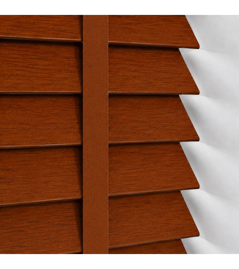 Gloss White Wooden Blinds Rich Teak faux wood venetian blind with tapes