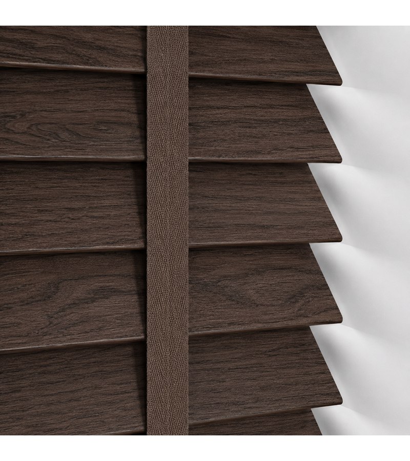 Gloss White Wooden Blinds Dark Walnut faux wood venetian blind with tapes