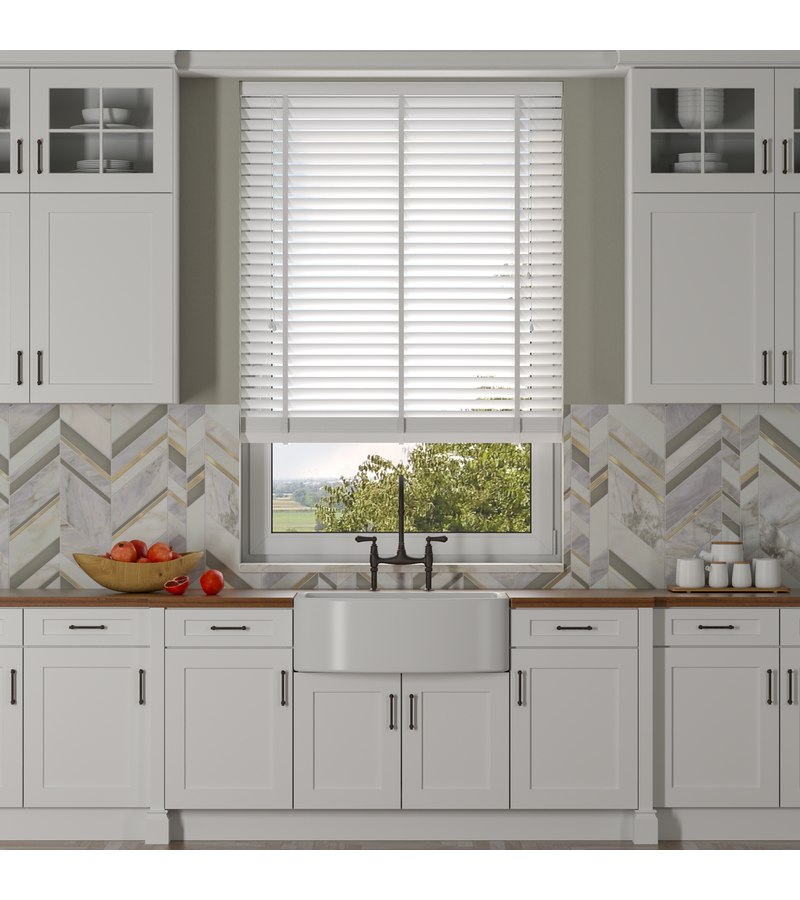 Gloss White Wooden Blinds Pure White faux wood venetian blind with tapes