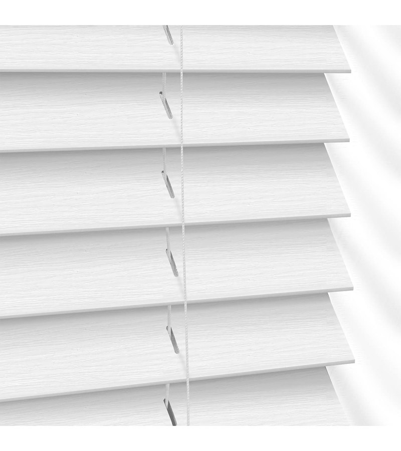 Gloss White Wooden Blinds White Fine Grain faux wood venetian blind
