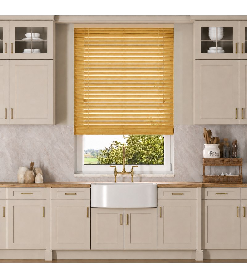 Gloss White Wooden Blinds Golden Oak faux wood venetian blind