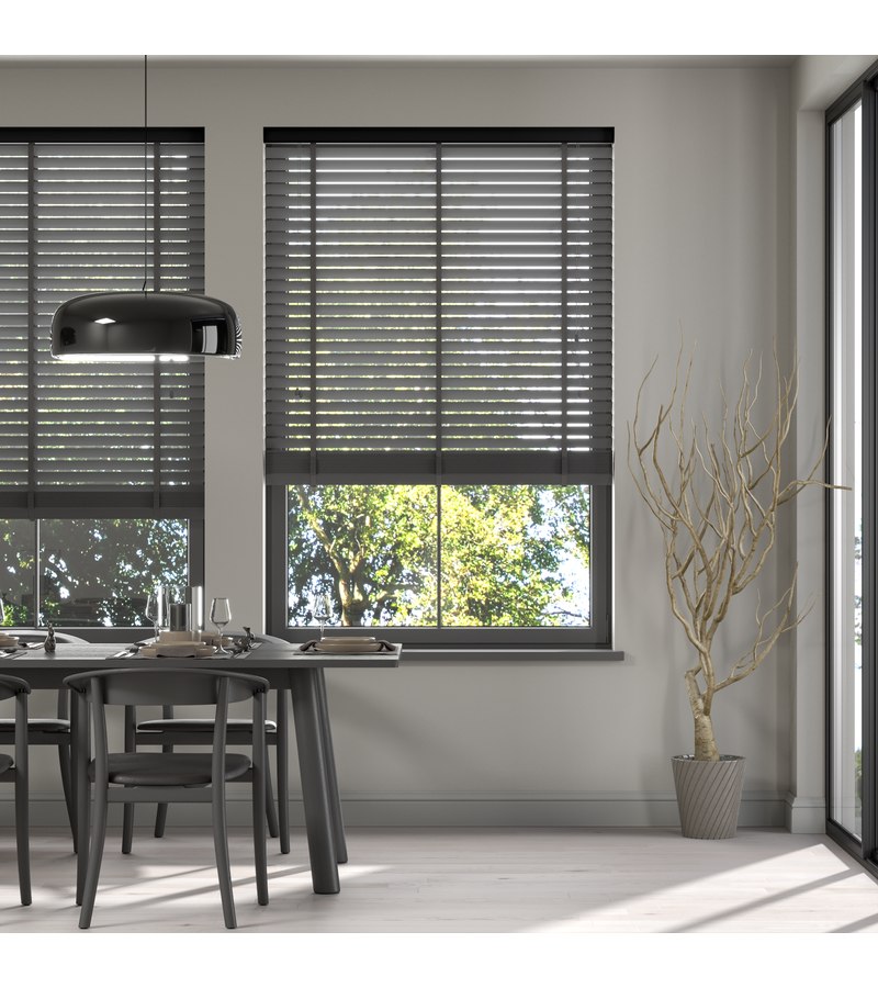 Gloss White Wooden Blinds Dove Grey wooden venetian blind with tapes