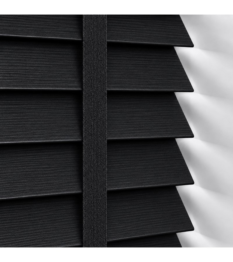 Gloss White Wooden Blinds Black Fine Grain wooden venetian blind with tapes