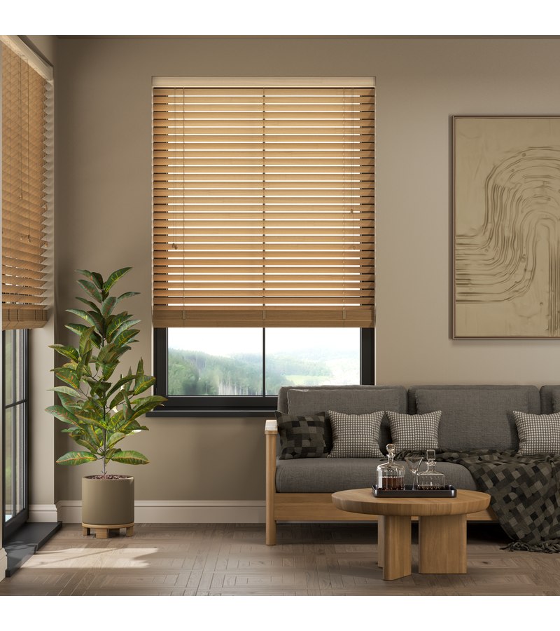 Dove Gray Wooden Blinds Honey Oak wooden venetian blind